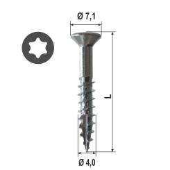 *Wood drilling screw with countersunk head, with notch tip, partial thread, blue zinc plated, TX20 drive 