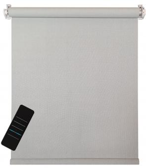 MAßANFERTIGUNG - Elektrisches Sonnenschutzrollo, grau/weiß, 5% transparent,inkl. Akku-Motor & Sender, ( 1 ST ) Maßanfertigung | Hellgrau
